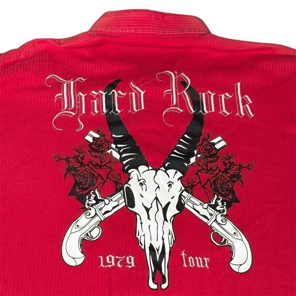 Vintage Atti Sz 2XL Hard Rock 1979 Tour Men’s Button Down Shirt Big Print Red